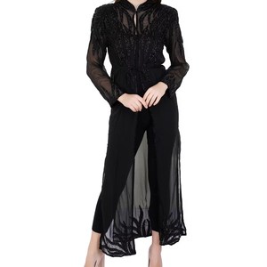 ชุดเดรสอาบายาของผู้หญิงแบบเปิดสไตล์อาหรับชั้นสูงของ2024ชุดเดรสแขนยาวประดับลูกปัดสไตล์โมร็อกโกคาฟตันระบายอากาศได้ดีสำหรับงานปาร์ตี้ที่ทันสมัยที่สุด - Product Image 1