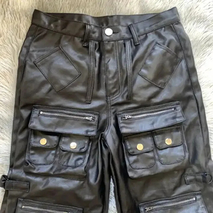 Pantalones ajustados elásticos negros de piel sintética para hombre de negocios al por mayor, pantalones ajustados elásticos para hombre, pantalones brillantes de cuero antiarrugas - Product Image 4