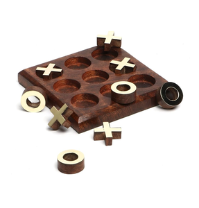 Nouvel arrivage de jeu de société assorti en bois et laiton incrusté de tic tac toe jeu de société de haute qualité fait à la main pour les enfants - Product Image 6