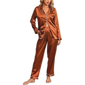 Stylish Pajamas for Women Loungewear turn down <b>collar</b> silk satin Wholesale lightweight breathable Long Sleeve Women's Sleepwear - Product Image 1