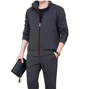 ชุดแจ็กเก็ตวาฟเฟิลสำหรับผู้ชายสีล้วนคอปกแบบรูดซิปกางเกงลำลองใส่สบายสำหรับฤดูใบไม้ผลิและฤดูใบไม้ร่วง - Product Image 2