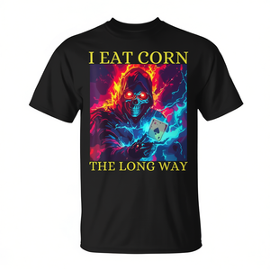 Camiseta con meme de calavera y esqueleto 'Comiendo maíz de la forma correcta' - Camiseta promocional divertida - Product Image 2