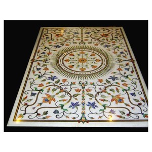 Mármol de piedra de la mejor calidad, con diferentes colores, incrustación de piedra, diseño de flor, conjunto de mesa Rectangular para comedor - Product Image 1