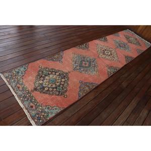 Vintage <b>Runner</b> Rug 2.6x11.6 ft (78x355 cm), Turkish <b>Red</b> Moroccan Rug - Product Image 2