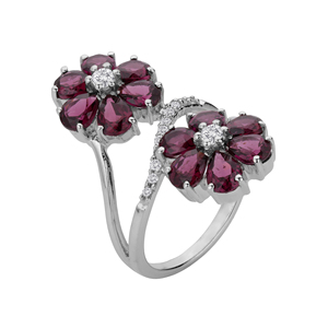 Shah Gems <b>925</b> Sterling <b>Silver</b> Women's <b>Ring</b> with Natural Rhodolite Garnet and White Topaz Yellow Gold Platinum for Everyday Wear - Product Image 1