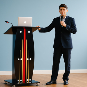 Thiết kế hiện đại kính cường lực bục giảng Lớp Học màu đỏ đen với kệ lưu trữ bài phát biểu bục giảng để bán - Product Image 3