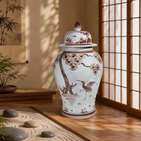 Vase de sol en porcelaine Art Déco brun rouille peint à la main, grand vase décoratif en céramique chinoise pour la décoration de la maison et des chambres d'hôtel