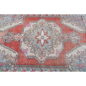 Vintage Turkish Rug, 4.4x6.9 ft Rug, <b>Red</b> Patchwork <b>Wool</b> Rug - Product Image 5