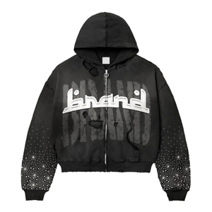 Venta al por mayor de alta calidad logotipo personalizado ácido lavado Zip up Hoodie Sun Vintage Hoodies ácido lavado Sudadera con capucha para hombres - Product Image 2