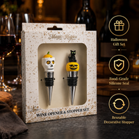 Coffret Cadeau Halloween Crâne Citrouille Chat – En Stock, Faible MOQ, Vente en Gros, Accessoires de Fête et de Bar, Ensemble Bouchons de Bouteille de Vin