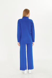 ชุดเสื้อสเวตเตอร์และกางเกง2ชิ้นสำหรับผู้หญิงชุดเสื้อถักแขนยาวเอวยางยืดชุดเสื้อถักขากว้างมีสไตล์ - Product Image 6