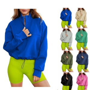 Vente chaude printemps automne coton polaire à capuche demi fermeture éclair ourlet dessiner corde loisirs sweats à capuche livraison DDP - Product Image 1