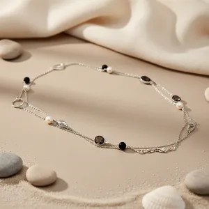 Collier en argent 925 avec des accents noirs et de perles pour femmes - Product Image 1
