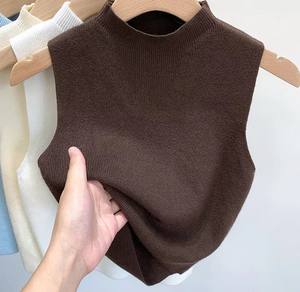 Solid Knitted <b>Waistcoat</b> Gilet Tank Ladies Top Crew Neck Sweater Sleeveless Vest High Quality Yoga Tank Top for Women MS-TT-020 - Product Image 5