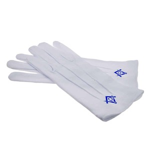 Gants unis en coton blanc pour hommes, fabriqués en usine, design personnalisé, gants maçonniques brodés bleu clair - Product Image 2