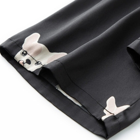 Pijamas de seda personalizados OEM, traje de mujer, ropa de dormir de lujo de manga larga, ropa de casa, pantalones, camisón negro con estampado de primavera y otoño - Product Image 6