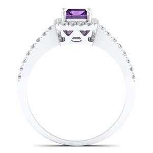REYES Sparkling Emerald Cut 1.21 Carat Amethyst Gemstone Halo Ring in 925 Sterling <b>Silver</b> GRA Certified VVS Moissanite Jewelry - Product Image 4