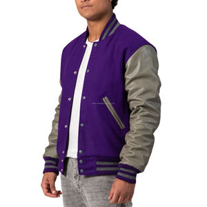 Chaqueta Varsity para Hombre, Cuerpo de Lana/Viscosa, Parches Frontales, Cierre de Cremallera, Chaqueta Bomber de Béisbol, Forro Acolchado, Uniforme de Equipo - Product Image 3