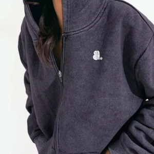 Sudadera con capucha con cremallera de ácido personalizada para mujer, aspecto sólido Vintage, gran tamaño, poliéster, algodón, informal, invierno, respetuoso con el medio ambiente - Product Image 4