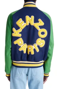 Oversize personalizado parche bordado manga de cuero béisbol Letterman Varsity chaqueta para hombres de talla grande suéter bombardero abrigo - Product Image 2