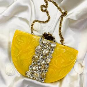 Offre Spéciale résine jaune avec strass pochette avec oiseau serrure poignée embrayage vente 2025 soirée pochette haute qualité résine sac à main - Product Image 5