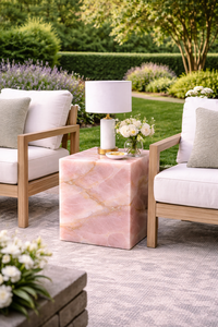 Table d'appoint en onyx rose de luxe, table de chevet en onyx naturel faite à la main, table d'appoint moderne en marbre, meubles de décoration pour salon et chambre à coucher - Product Image 3