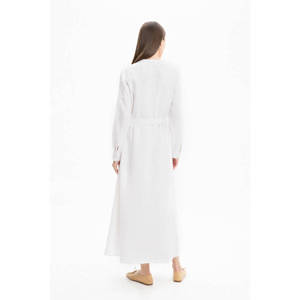 Robe maxi en lin blanc bohème, brodée, ethnique, avec fentes - Product Image 4