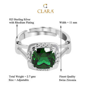 NOVAMART Fine 925 Sterling Silver Dark Green Cushion <b>Ring</b> <b>Adjustable</b> Band Rhodium Plated for Swiss Zirconia Expertly Set Gift Wo - Product Image 5