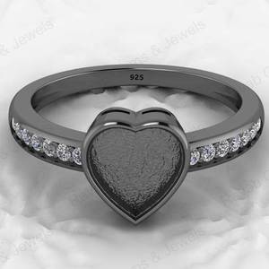 Genuine 925 Silver 8mm Heart CZ Breastmilk Semi Mount <b>Blank</b> Collet <b>Ring</b> Setting for Stone Resin & Ashes Work Keepsake Jewelry - Product Image 4