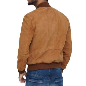 Veste marron en cuir suédé de style bombardier avec doublure en polyester vestes en cuir confortables à col montant pour hommes - Product Image 2
