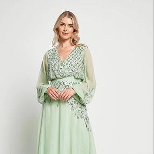 v- neckline A-Line silhouette full -Length Evening party wear dress for party embellishment with the sequin and the stars - Product Image 1