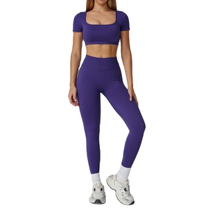 Premium Custom Logo Womens Solid Spandex/Nylon High Elastic Waist <b>Scrunch</b> <b>Butt</b> <b>Leggings</b> Gym Set - Product Image 1
