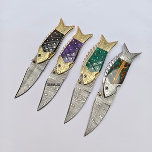 Couteau à poisson de poche pliable en acier damas durable, couteau de chasse et de survie pour le camping en plein air EDC, vente en gros du fabricant - Product Image 5