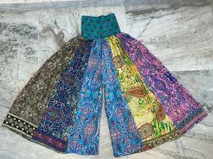 Pantalon palazzo bohème à 7 couches, patchwork floral, imprimé patchwork, pour femmes, hippie, bohème, taille haute, confortable, long - Product Image 4