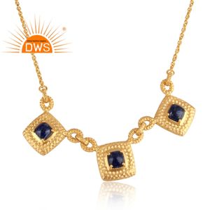 Collier en argent sterling plaqué or 18k avec pendentif en Lapis Lazuli naturel, fabricant de bijoux fins - Product Image 3