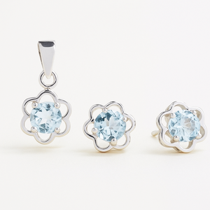 Ensemble tendance de collier et boucles d'oreilles pendantes en argent sterling 925, 3 pièces, topaze bleue, plaqué or, floral, fiançailles, mariage, anniversaire - Product Image 5