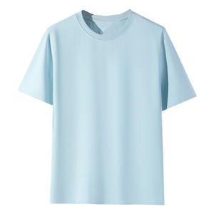 Camiseta de Verano Personalizada OEM, Cuello Redondo, Algodón Romano de Alta Gama, Color Sólido para Hombre, Transpirable, Sin Plancha, Manga Corta - Product Image 1