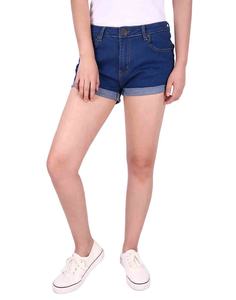 Pantalones cortos de mezclilla lavados de cintura alta para mujer-Cintura elástica transpirable suave Estilo deportivo Comodidad diaria - Product Image 5