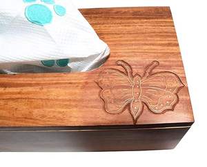 Caja de pañuelos de madera decorativa con incrustaciones de latón floral caja de pañuelos de madera marrón natural para mesa de comedor uso diseño único - Product Image 6