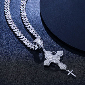Magnifiques pendentifs et breloques en argent sterling 925 avec croix en moissanite, bijoux fins, style hip-hop, plaqué or 14 carats, plaqué rhodium, unisexe - Product Image 3