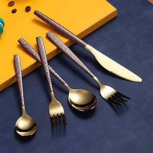 Set of 5 <b>Gold</b> and Brown Color Stainless Steel Wedding <b>Spoon</b> From India Ideal Too for Home, Kitchen ,Hotels and Restaurants - Product Image 5