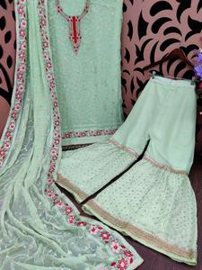 Salwar Kameez เสื้อผ้างานหนัก,ชุดงานเลี้ยงหนัก Sarara Gharara Sharara Shalwar Kameez Kurti ราคาถูกสไตล์ปากีสถานอินเดีย - Product Image 5