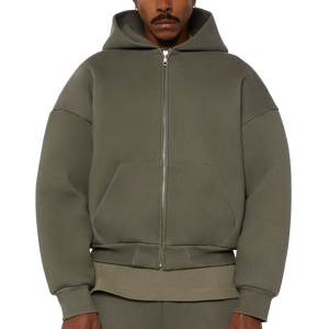 Luxury Drop Shoulder Fleece Heavyweight Zip up Hoodie Oversized Personalizable Unisex French Terry Cropped Boxy Fit Zip up Hoodie - Product Image 1