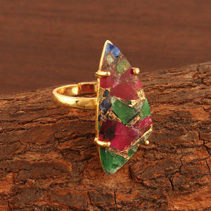 Anillo de cobre y turquesa para mujer, sortija comprimida, chapado en oro de 24k, anillo ajustable, joyería de aniversario - Product Image 4