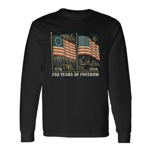 Camiseta Promocional de Manga Larga con la Bandera de Betsy Ross en la Parte Posterior, 250 Años de Libertad 1776-2026 - Product Image 1