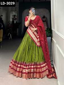 Ropa étnica india Chanderi puro con liso con Zari tejido trabajo borde Lehenga Choli y tejido trabajo con encaje Dupatta - Product Image 2