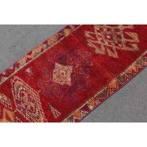 Herki Rug, 2.7x8.9 ft Vintage Rug, <b>Red</b> Ikat Rug <b>Wool</b> - Product Image 5