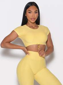 Venta caliente limón mujeres Toggluxe Crop Top 4 Way Stretch ajustable Toggle Super suave transpirable entrenamiento Crop Top camisetas para mujeres - Product Image 3