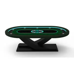 Meja Poker LED mewah kelas kasino desain kayu Solid dicat 8 hingga 10 orang meja Texas untuk digunakan