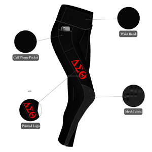 Delta Sigma Theta High Waist <b>Black</b> <b>Legging</b> Breathable Knitted Spandex Fabric - Product Image 1
